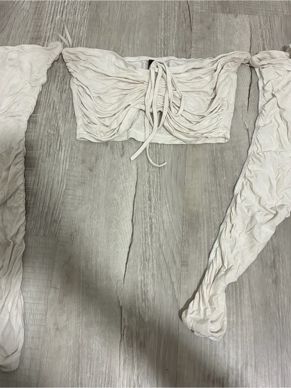 shein white ruched off the shoulder crop top